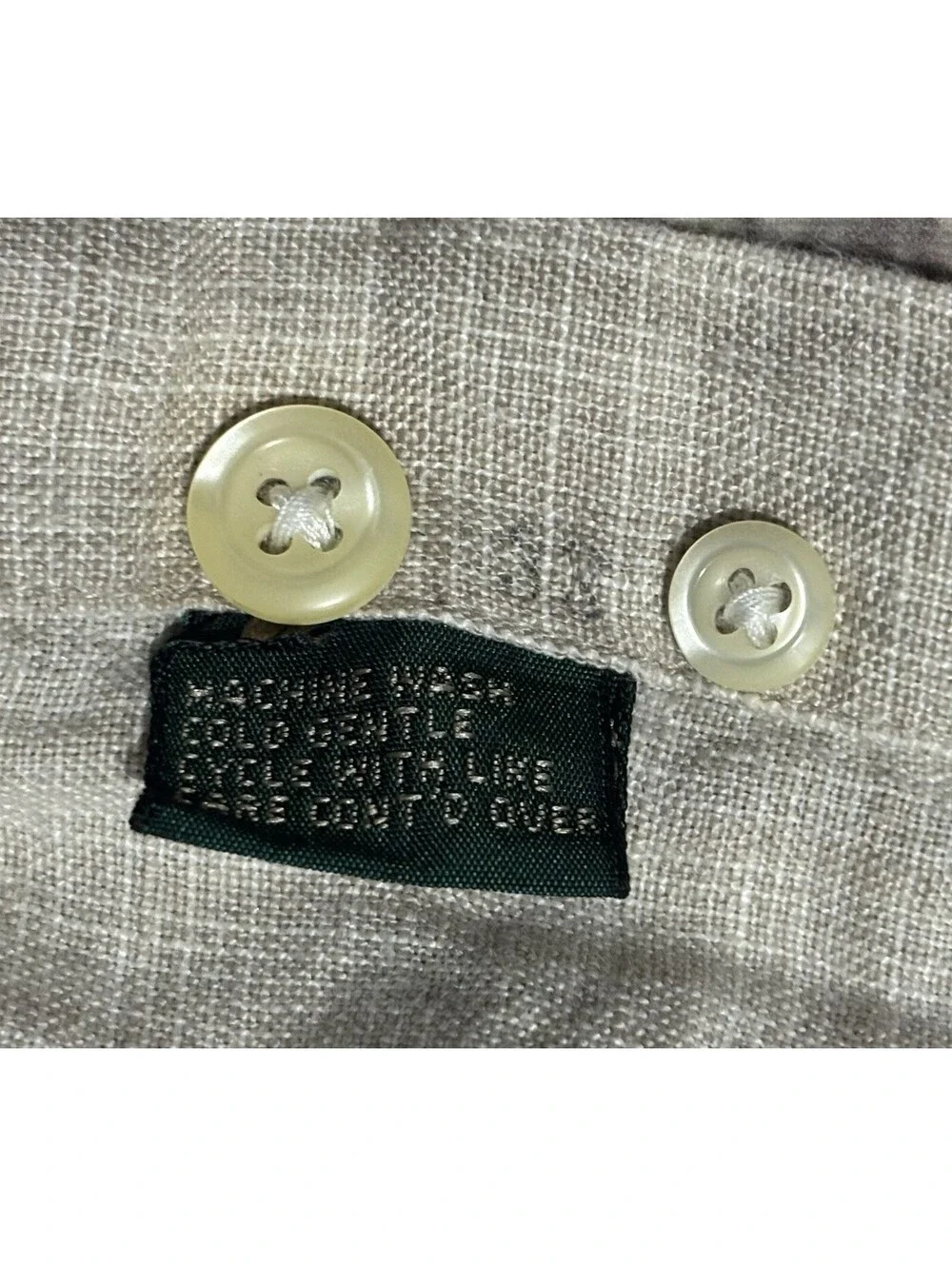 90s J Crew Shirt Mens Large Linen Check Beige Band Collar Pocket